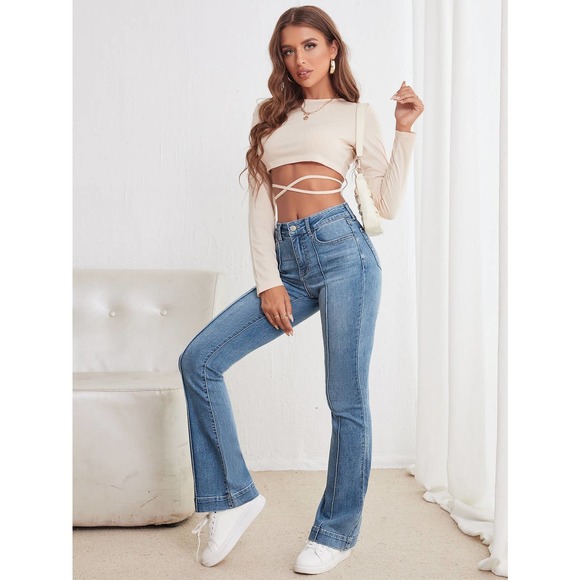 Flare Leg Seam front Jeans light wash denim flared - Picture 4 of 5